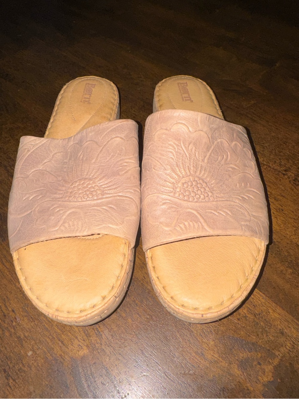 Born Blush Pink Floral-Embossed Leather Slide Mules